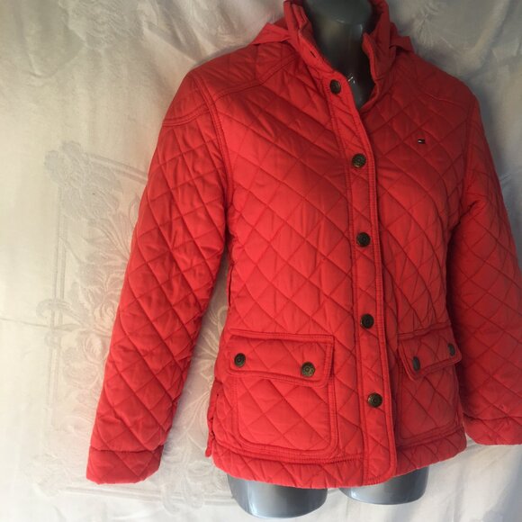 Tommy Hilfiger Jacket Girls 10 /12 Orange Quilted Coat LIght Winter or Spring - Picture 7 of 16